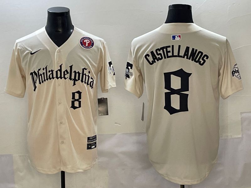 Men 2025 Philadelphia Phillies #8 Castellanos Cream Five generations Joint Name Nike MLB Jersey style 5->philadelphia phillies->MLB Jersey